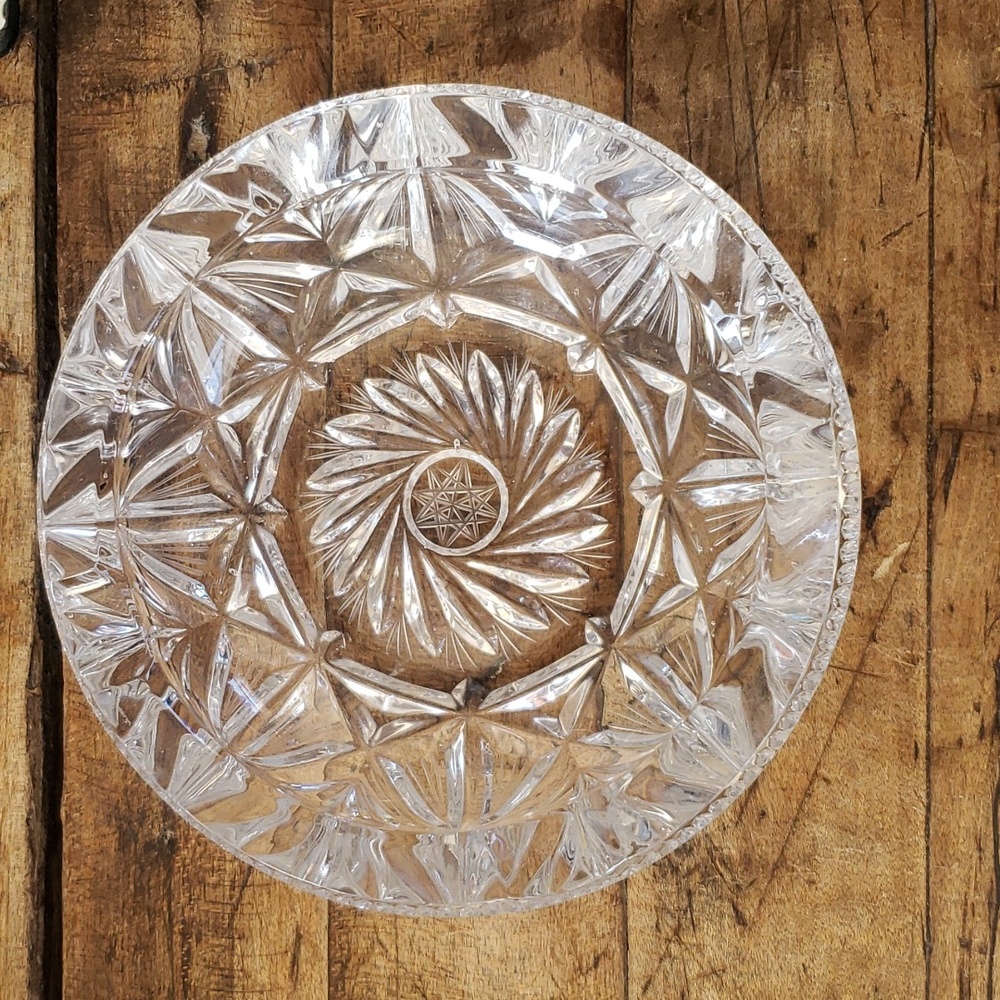 Vintage Ashtray Glass Clear Pinwheel Star of David-8 point Star-Lead Crystal